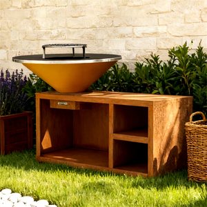 Brasero de Acero Corten Oxidado de Primera Calidad Gnee Garden con Soporte de Madera, Parrilla Moderna para Exteriores para Calefacción de Patio - Product Image 1