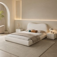 Cadre de lit plateforme moderne avec revêtement en fausse fourrure d'agneau pour chambre à coucher King/Queen (vente au détail)