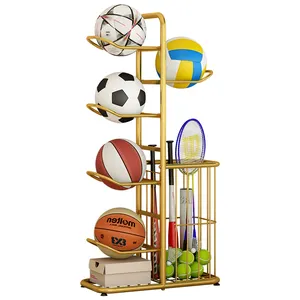 Rack de basquete personalizado de ouro, rack esportivo de metal para armazenamento de bolas e bens da escola