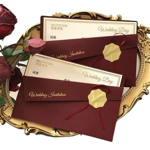 Carte d'invitation de mariage Xi Peptide 185 mm, élégante, avec sceau rouge et or, papeterie de mariage, carte de vœux - Product Image 4