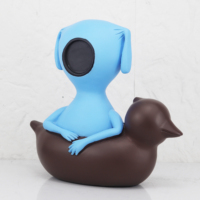 Figurine d'art créative moderne de luxe en résine, sculpture abstraite isolée, chien et canard flottants, bleu et marron, pour la maison et le bureau, vente en gros