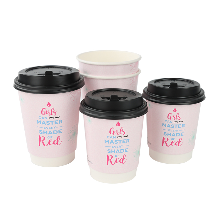Custom Printed Logo Disposable Recycle 6oz 8oz 9oz 10oz 14 Oz 16oz Double Wall Pink Hot Stamping Coffee Paper Cups With Lid