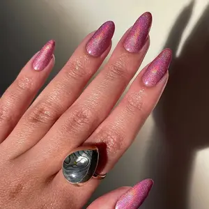 Wholesale Shiny glitter artificial fingernails pointy stiletto false nails diamond press on nails with glue for nail art