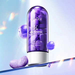 OEM Sadoer Vente en gros V34 Comprimés de <span class=keywords><strong>dentifrice</strong></span> blanchissant pour les dents Utilisation à domicile Rafraîchissant buccal <span class=keywords><strong>Dentifrice</strong></span> violet qui élimine les taches - Product Image 1