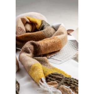 Écharpe épaisse texturée à pompons, motif carré, marron-jaune-beige-gris, Sal1292 - Booklet Yellow - Product Image 5