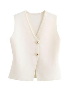 سترة نسائية محبوكة بدون أكمام بأزرار ذهبية موضة <span class=keywords><strong>2026</strong></span> الجديدة، صدرية نسائية عصرية بتصميم كلاسيكي - Product Image 3