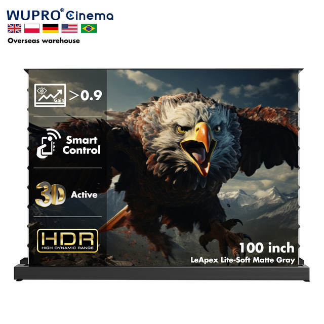 Wholesale Wupro LeApex Soft Matte Gray Motorized 4K Projection Screens 100 inch 16:9 Cinematic Floor Rising Projector Screen