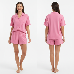 Set <span class=keywords><strong>Pigiama</strong></span> in Cotone per Donna, Set <span class=keywords><strong>Pigiama</strong></span> Unisex in Raso Rosa Chiaro, Camicia e Pantaloni, Abbigliamento Coordinato per Coppie, Pigiami per <span class=keywords><strong>Uomo</strong></span> e Donna - Product Image 4