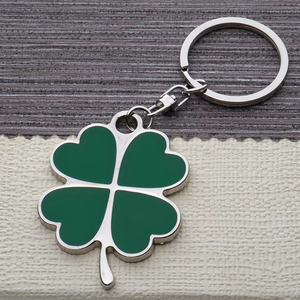 Nhà Máy Tùy Chỉnh Logo Màu Xanh Lá Cây Lá Móc Khóa Keyringfour Lá Clover May Mắn Vòng Chìa Khóa 2D 3D Kim Loại Móc Chìa Khóa - Product Image 3
