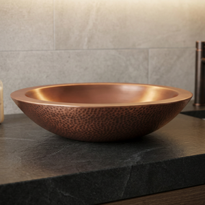 Lavabo rond de luxe en cuivre à double paroi Delicate Metals DS-218, finition cuivre antique, 40 cm, lavabo à poser, gaufré, durable - Product Image 1