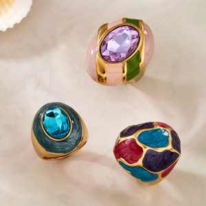 316L Edelstahl Emaille Ovaler Statement-Ring Großhandel 18K IP-PVD Vergoldet Wasserfest Schweißresistent für Damen und Herren - Product Image 4