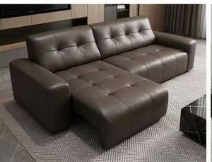 Ensemble de canapés en cuir véritable marron, canapé inclinable moderne capitonné, meubles de salon, canapé modulaire fonctionnel avec profondeur de siège réglable - Product Image 2
