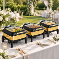 Plat de service isotherme de luxe en acier inoxydable noir et or, capacité 9L, pour buffet et traiteur