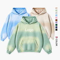 Sweater Hoodie Pria Ukuran Besar Bahan Fleece Tebal 360 GSM, Pewarna Semprot, Model Distressed, Untuk Musim Dingin