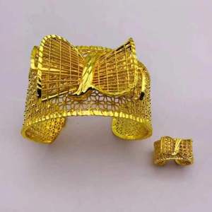 24K Gold Bowknot <b>Bracelet</b> Ring <b>Set</b> Wedding Jewelry Women's Luxury Fine Jewelry <b>Sets</b> - Product Image 1