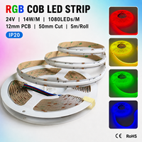 Ruban LED COB haute densité à changement de couleur, ruban LED flexible de 12 mm sur circuit imprimé pour la décoration de plafonds et d'armoires