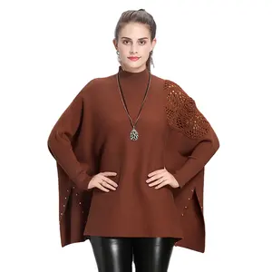 wholesale trendy autumn winter oversize thick hand crochet dolman sleeve bat sleeves shawl sweater poncho coat