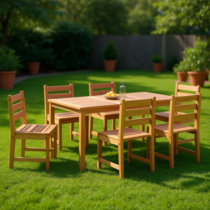 Set da Pranzo da Giardino in Legno di Teak Massiccio per 6 Persone, Arredamento da Esterno Resistente alle Intemperie dal Design Elegante - Product Image 2