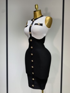 Nuovi Arrivi: Abito Aderente da Donna con Bottoni Dorati, Bianco e <span class=keywords><strong>Nero</strong></span>, <span class=keywords><strong>Elegante</strong></span> Senza Maniche per Feste - Product Image 2