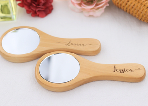 Espejo de Maquillaje de Madera con Mango Personalizado Grabado con Nombre, Regalos para el Día de San Valentín, Año Nuevo, Fiestas, Portátil para Chicas - Product Image 5