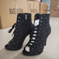 Nouvelles bottines d'été pour femmes de haute qualité, à bout ouvert, rayées, à semelle antidérapante, pour la danse latine, sexy, à talons aiguilles