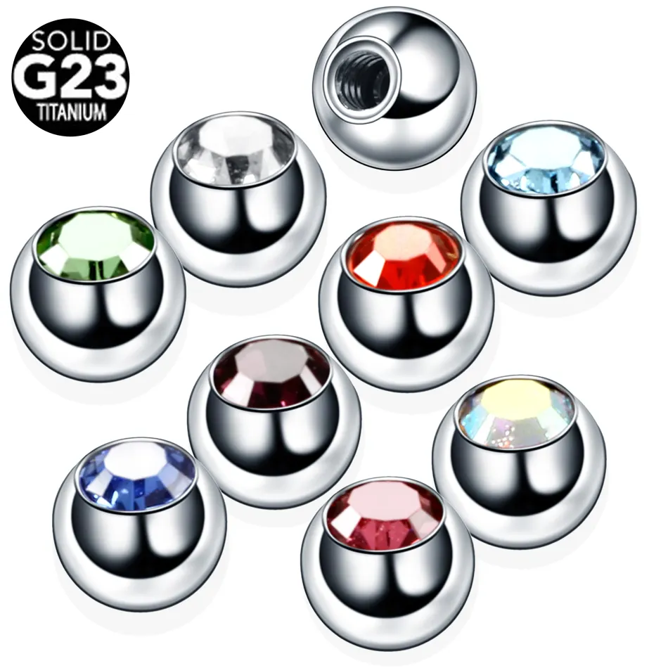 10 Stks/pak Voorraad G23 Titanium Kleurrijke Gem Navel Tepel Piercings Schroef Ballen Accessoires Vervanging Bijlagen Ringen Ballen