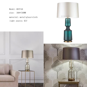 Modern Blue Art Glass LED Sensor Control Adjustable <strong>Table</strong> Lamp with White Round Fabric Cover Decoration Reading Lamp - Product Image 3