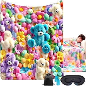 Couverture en peluche douillette Kawaii avec des ours et des fleurs de dessin animé, jeté doux en Raschel pour le confort à la maison - Product Image 6