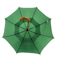 Parapluie droit en bois massif vert à 8 baleines avec manche courbé, parapluie promotionnel vert uni avec logo personnalisé, résistant au vent fort