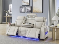 Sillón Reclinable para Cine en Casa, Asientos para Sala de Estar con Reclinación Eléctrica, Reposacabezas, Luz LED, Reposabrazos con Almacenamiento, Puerto USB y Tipo C, Beige