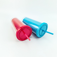 Gobelet en plastique grand format 22 oz avec logo personnalisé arc-en-ciel, paille réutilisable pour enfants, gobelet en plastique à double paroi