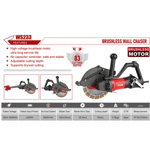 WS233 Scanalatrice Elettrica Senza Spazzole, Macchina per Taglio e Scanalatura, Tagliatrice per Muri e Piastrelle - Product Image 5