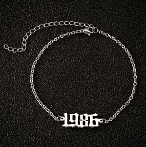 1980-2000 regalo de cumpleaños 18K oro plateado Acero inoxidable antiguo inglés año de nacimiento número tobillera pie joyería para mujer - Product Image 3