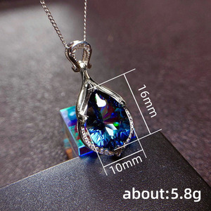 Collana con Pendente a Goccia di Lacrima da Donna, con Pietra Blu, Catena a Clavicola, Gioiello Elegante e alla Moda - Product Image 5