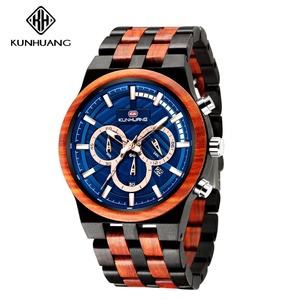 Reloj de Cuarzo de Madera Kunhuang 1018, Relojes de Pulsera de Ébano Natural para Hombre, Cronógrafo, Reloj de Madera - Product Image 1