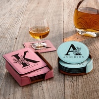 Décoration d'intérieur, cadeau de pendaison de crémaillère, sous-verres personnalisés carrés et ronds gravés au laser, en cuir PU imperméable, avec support