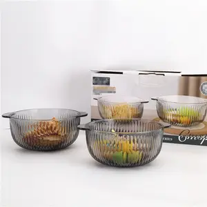 Milk Cup Bowl Three Piece Household Vertical Pattern Salad Bowl Soup Bowl Set as a Gift for Opening