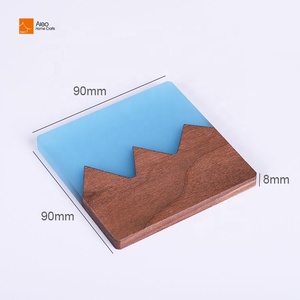 Bandeja Cuadrada Moderna de Madera y Poliresina Personalizada al por Mayor con Plato de Resina Azul, Posavasos Ecológico y Duradero para Té y Café, Regalo - Product Image 3