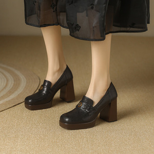 OEM ODM di alta qualità in vera pelle con tacchi quadrati <span class=keywords><strong>mocassini</strong></span> con plateau décolleté da <span class=keywords><strong>donna</strong></span> tacchi alti grossi tacchi alti di fabbrica - Product Image 6