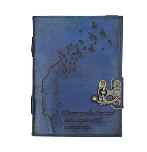 Premium Quality Handmade Blue Leather Journal Feather Embossed Cover Writing Notebook & <b>Diary</b> - Product Image 4