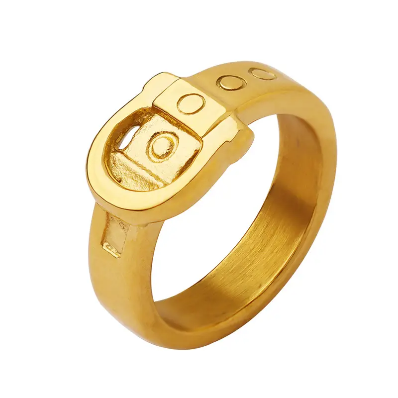 Vershal VSC280 Fashion Jewelry Buckle Ring 18k Gold-plated Stainless Steel Waterproof Women's Ring