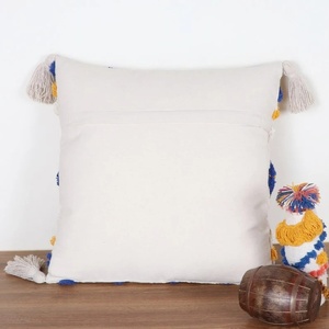 Hand Tufted Texture Boho Ivory and <b>Blue</b> Fringe Cushion <b>Throw</b> Pillow Cover Decorative <b>Sofa</b> Cushion Cover - Product Image 4