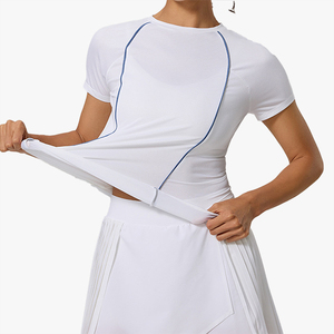 เสื้อยืดกีฬาตาข่ายระบายอากาศ คอกลม สำหรับวิ่งกลางแจ้ง กระชับเอว เหมาะสำหรับเล่นเทนนิส โยคะ แขนสั้น ขายส่งสำหรับผู้หญิง - Product Image 6