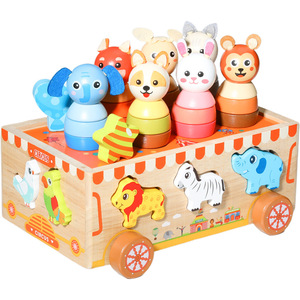 Jouet en bois personnalisable de qualité supérieure, animaux de cirque à tirer, ensemble de jeu roulant exquis, OEM/ODM, divertissement éducatif sûr pour - Product Image 6