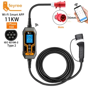 Feyree 11Kw 16A 3 giai đoạn EV sạc di động type2 5m cáp evse điện xe sạc wallbox Cee cắm cho EV Trạm Sạc