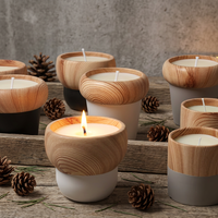 Vente en gros de pots à bougies en céramique personnalisés, supports uniques mats de style nordique avec couvercles en bois pour la fabrication de bougies et la décoration intérieure
