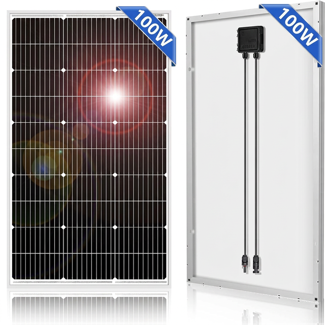 100W 18V Monocrystalline Solar Panel for 12V Battery Glass Module with Aluminum Frame MC4 for Rooftop RV Boat Off-Grid Power