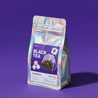 Sachet plat personnalisé OEM en aluminium holographique avec fond plat, résistant à l'humidité, thermoscellable, pour thé, café, cadeaux