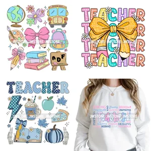 Autocollants de transfert thermique DTF lavables et prêts à poser pour sweat-shirts, motifs floraux, enseignante, style Coquette Latina Maestra, pour l'école - Product Image 1