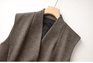 Abito Senza Maniche in <span class=keywords><strong>Lana</strong></span> da <span class=keywords><strong>Donna</strong></span>, Nuova Moda Primavera-Autunno, Scollo a V, Aderente, Semplice, Monopetto, Versatile, Lunghezza Midi - Product Image 2